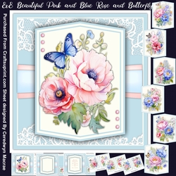 8x8 Mini Kit, Beautiful Pink Roses and Butterfly