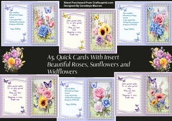 6, A5 , Beautiful Quick Cards With Inserts, Roses, Sunflowers and Wild Flowers