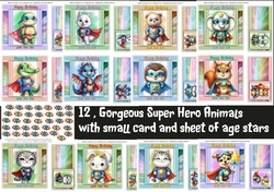 12, Gorgeous Super hero Animals with small card and age stars