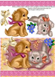 Beautiful Dog and Cat Playing