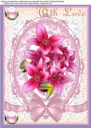 Lovely A4card with Cerise Lilys