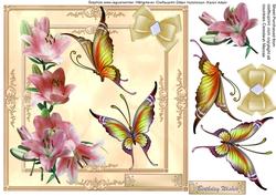 Oriental Pink Lillies and Butterflys