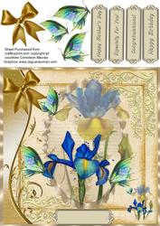 Blue Irises on a Golden Background