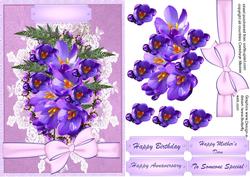 Beautiful Mauve Crocuses on a Lace Mat.