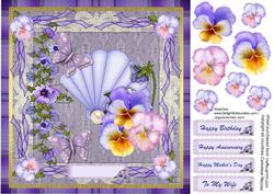 Beautiful Pansys and Butterflys on a Pearl Shell
