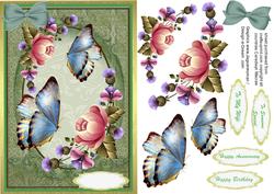 Blue Butterflys on a Pale Green Frame