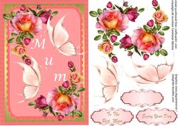 Beautiful Mum Card in Crushed Pink with Butterflys