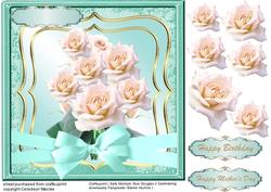 Lovely Cream Roses on a Aqua and Gold Mat