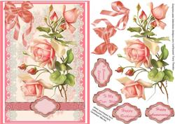 Victorian Blush Pink Roses on a Lace Panel