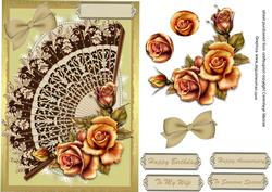 Beautiful Coffe and Cream Fan with Copper Roses