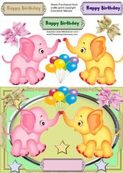 Lovely Little Elephants Holding the Birthday Balloons