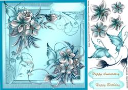 Beautiful Aqua Marine Blue Flower Spray and Butterflys