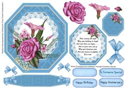 Beautiful Blue Easel or Topper with Lace and Roses