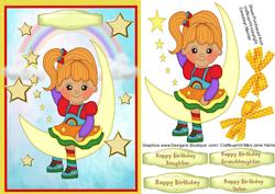Rainbow Girl Sitting on the Moon