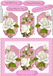 Beautiful White Roses on a Pink Plaque