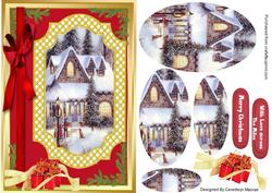 Lovely Christmas House on a Gold Lattace Plaque