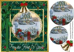 Beautiful Green Christmas Card Front in Velvet and Gold