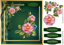 Beautiful Peach Camelias on a Green Background.