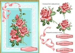 Lovely Pink Roses on Turquoise Background