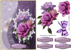 Lovely Lilac Roses on a Oval Lace Mat