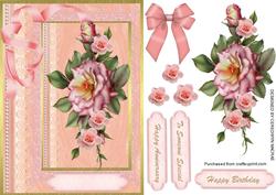 Beautiful Pink Roses on Lace and Pearls