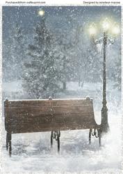 Lovely Christmas Scene with Snow and a Bench