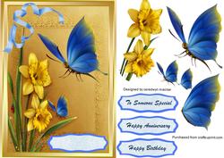 Beautiful Daffodils and Blue Butterflys