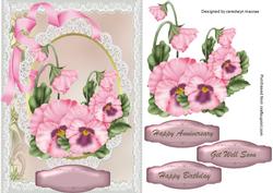 Lovely Pink Pansys on Lace
