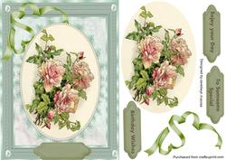 Lovely Vintage Roses on Sage Green Background 