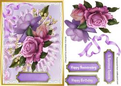Lovely Lilac and Pink Roses on Lace .