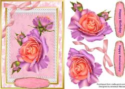 Beautiful Pink/orange Roses on Lace