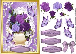 Lovely Purple Roses in a Teapot