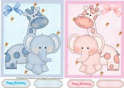 Two Giraffe and Elephant Birthday Toppers