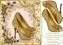 Beautiful Gold Shoe and Flowers 