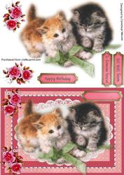 Two Little Kittens Playing with Ribbon