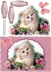 Lovely Fluffy Kitten in the Flowers