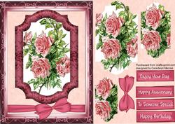 Lovely Pink Roses in a Cerise Frame ,( Pyramid )