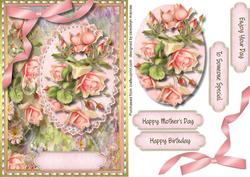 Beautiful Pink Roses on a Stitched Frame 