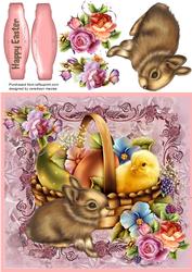 Lovely Easter Chick and Bunny Guarding the Eggs 