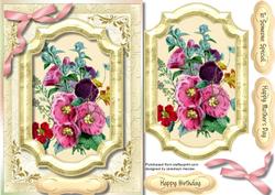 Beautiful Hollyhocks in Ornate Frame 