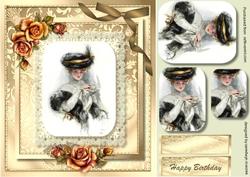 Beautiful Vintage Lady on Gold and Lace , ( Pyramarge )