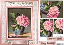 Lovely Pink Rose in a Bowl , ( Pyramid )