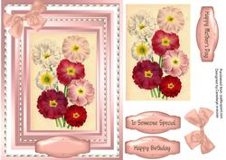 Lovely Primulas on Pink Satin