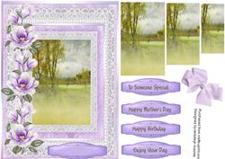 Lovely Magnolias on Lace with Country Scene 