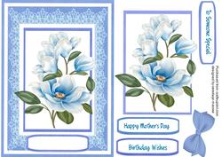 Lovely Blue Magnolias on Fine Lace 