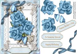 Beautiful Blue Roses and Baby's Breath on Lace 