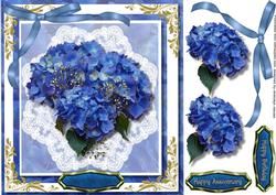 Beautiful Deep Blue Hydrangers on Lace 