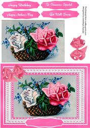 Beautiful Basket of Roses on Lace