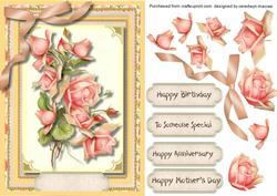 Beautiful Salmon Pink Tea Roses on a Cream Background