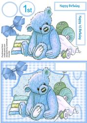 Happy 1st Birthday Raggety Teddy Blue